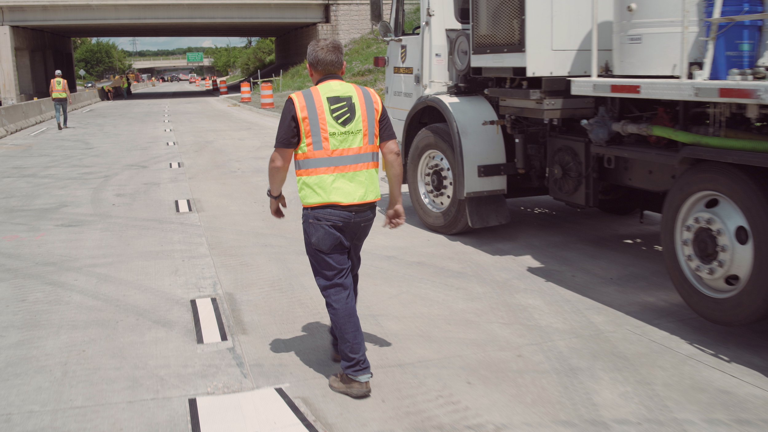 Airport striping crew at work